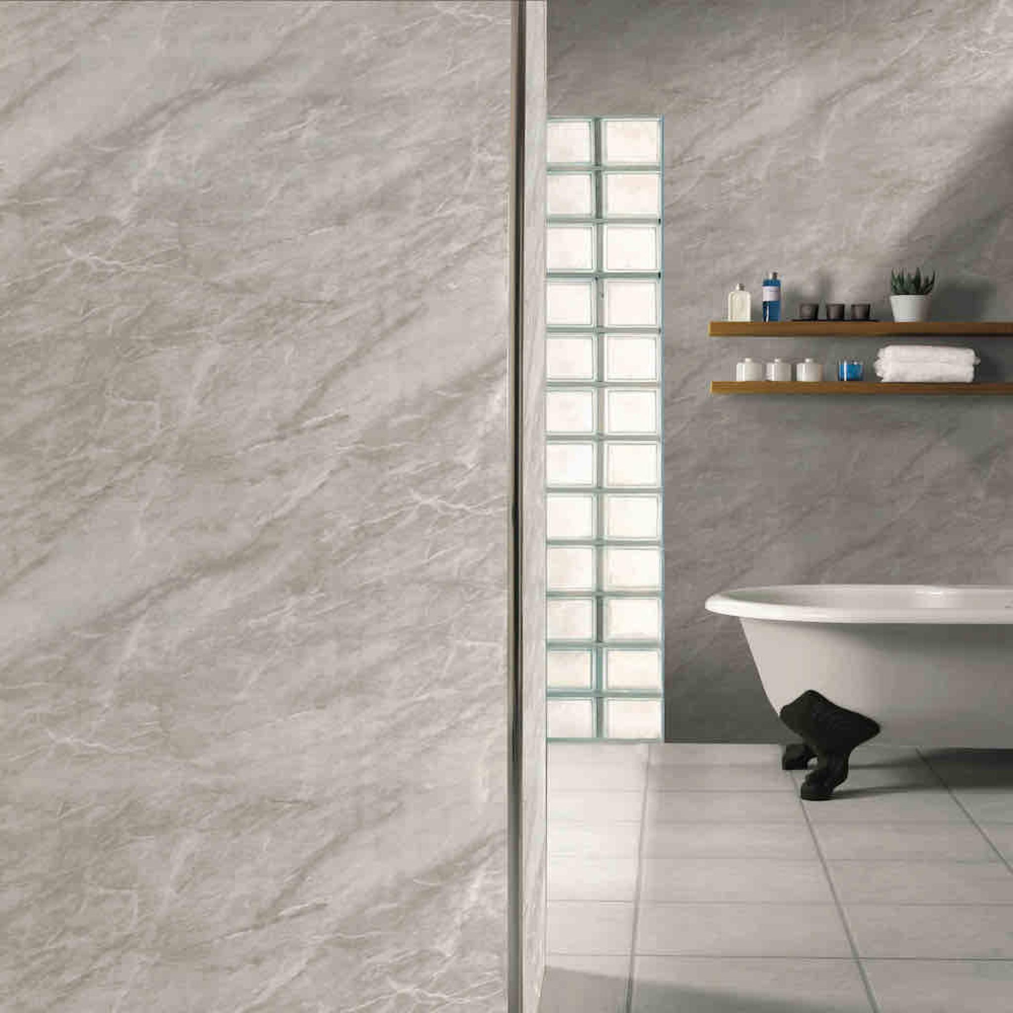 Light Grey Marble Gloss - Economy PVC Bathroom Panel