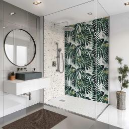 monstera leaves green walk in shower panel