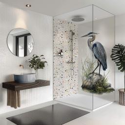 blue crane birds splashbax bathroom panel