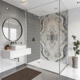 elongated hexagon cloudy grey splashbax shower panel design one