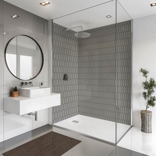 elongated hexagon cloudy grey splashbax bathroom panel