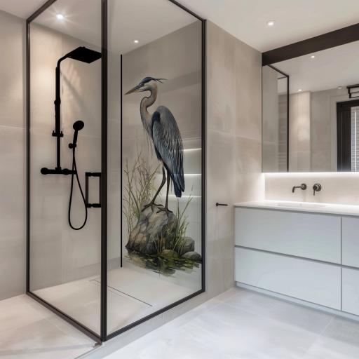 blue crane birds splashbax shower panel design one