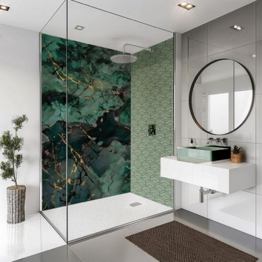 abstract hexagon sage green shower panel design two