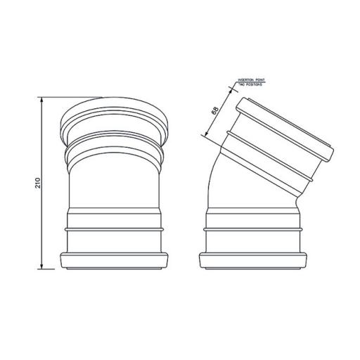 Floplast Underground 30° Double Socket Bend dimensions