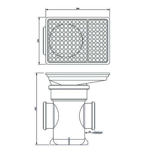 FloPlast Back Inlet Bottle Gully Rectangular Grid dimensions