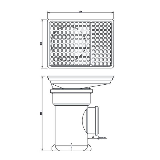 FloPlast Underground Bottle Gully Rectangular Grid dimensions