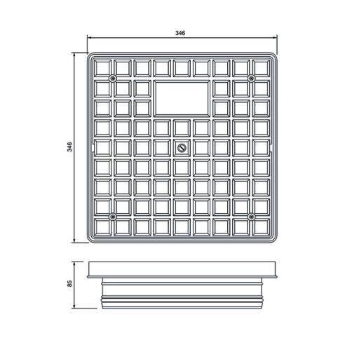 FloPlast 340mm Underground Sealed Square Screw Down Cover dimensions