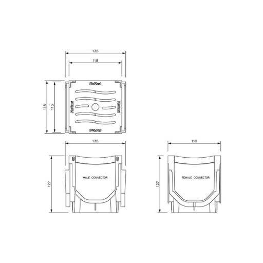 Channel Drain Corner with Plastic Grate Dimensions - D710