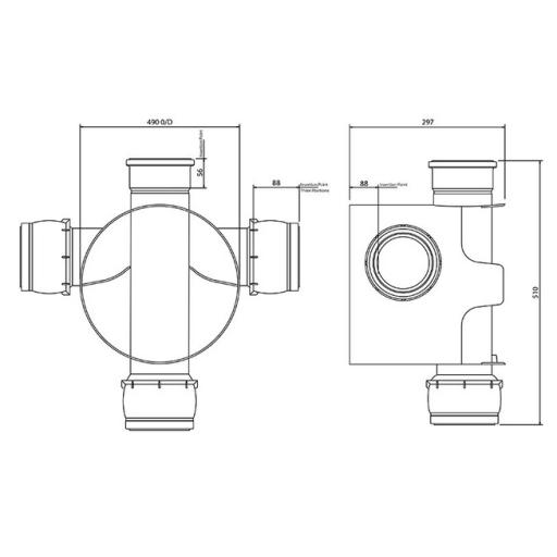 FloPlast Underground 270mm 90° Inlet Chamber Base dimensions