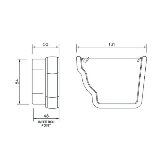 floplast cast iron style ogee gutter left hand external stop end dimensions